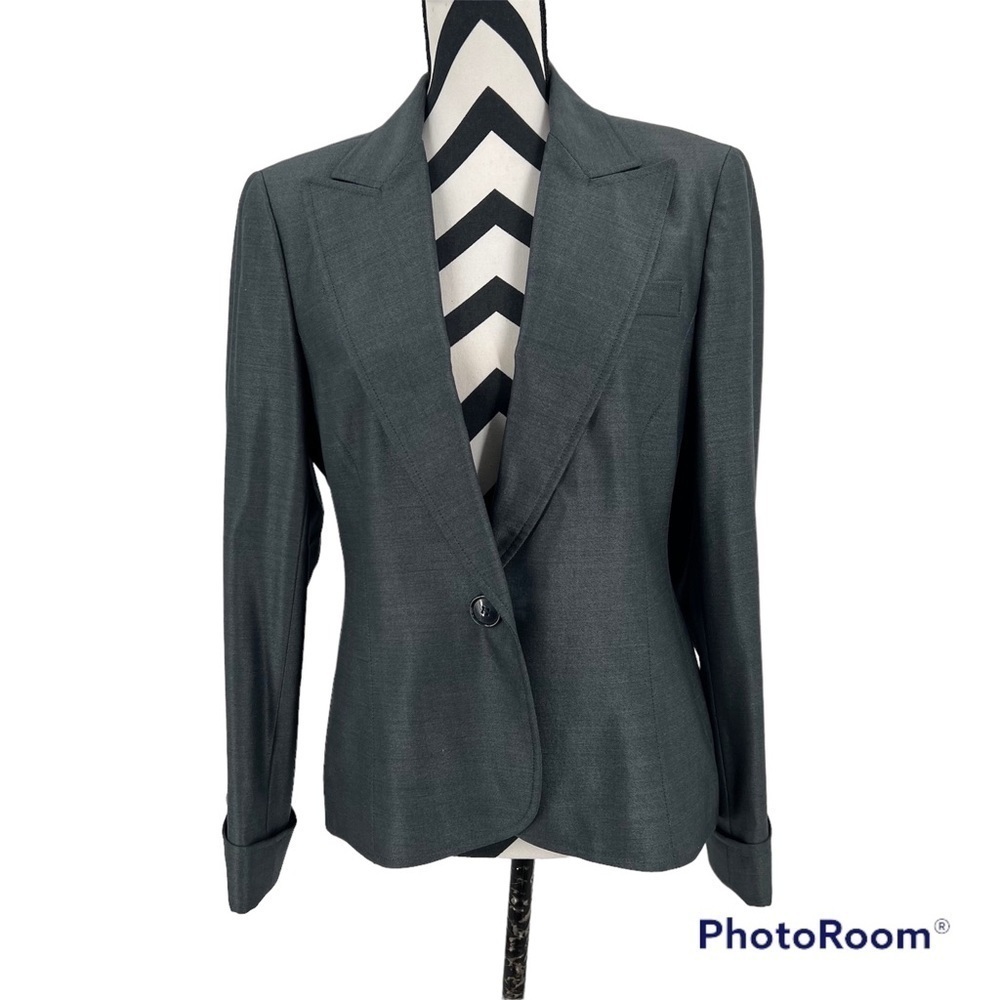Lafayette 148 Blue Grey One Button Wool Silk Blazer Size 8